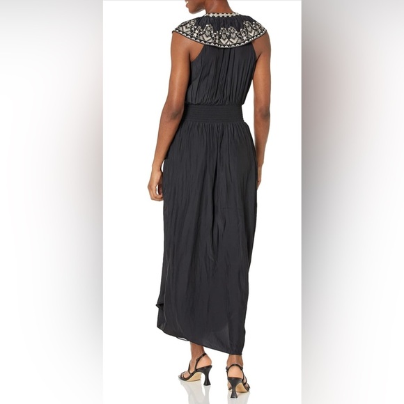 Ramy Brook Camden Embroidered Maxi Dress Size S Black Gold Pockets Smocked - Picture 4 of 14